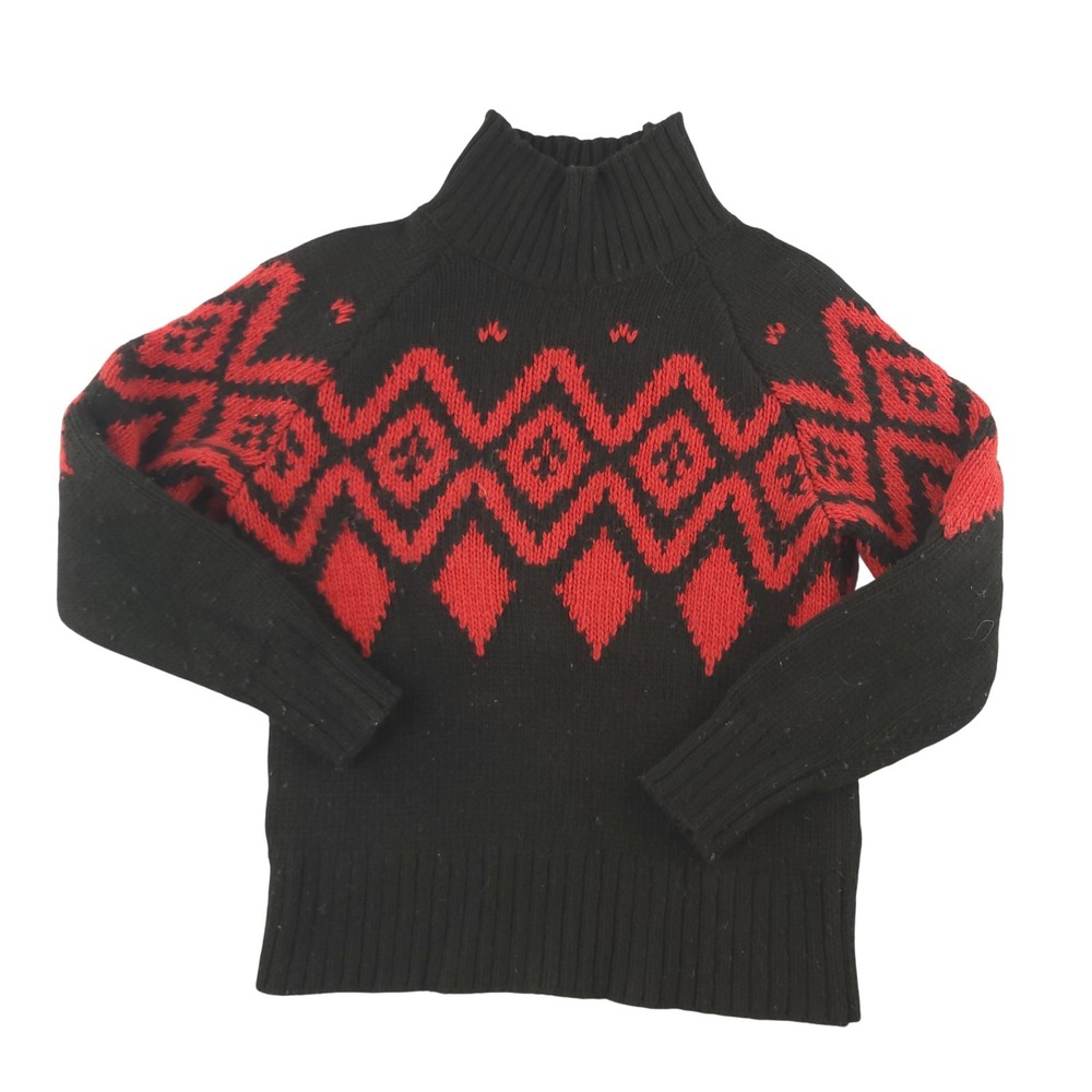 Banana Republic Sweater Mens M Black Wool Mix Mock Neck Fair Isle Knit Pullover